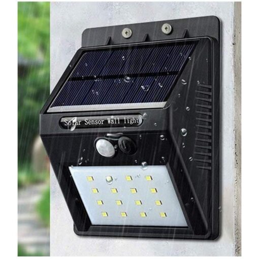Outdoor Solar 20 LED Security Wall Light with PIR Sensor, Black - IP65