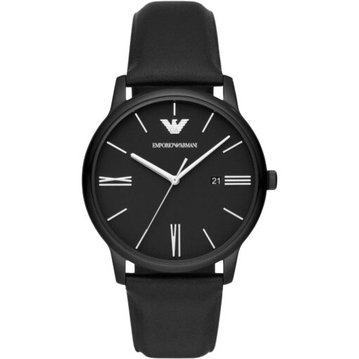 Emporio Armani AR11573 Three-Hand Date Black Leather Men’s Watch