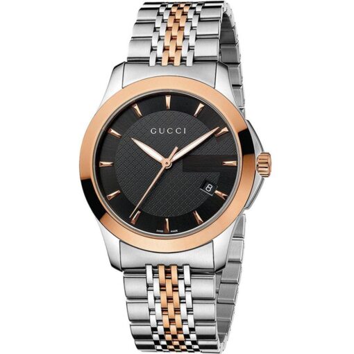 Gucci YA126410 Men's G-Timeless 38mm Black Face Two-Tone Watch