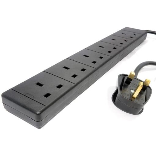 6 Gang Way 3m Metre 13A Mains Power Extension Socket Lead Cable Black