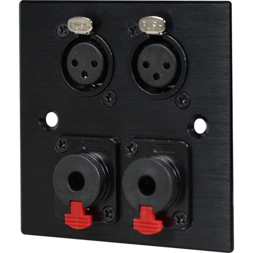 Black Wall Face Plate Electrical AV Slim Series 2 x Female XLR & 2 x 6.3mm Microphone Jack wall plate Metal