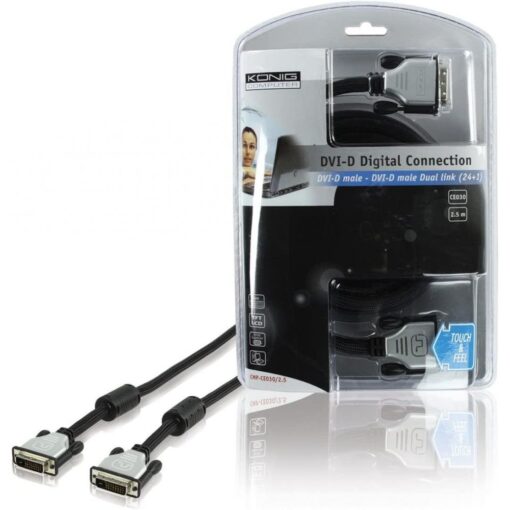 2.5m DVI-D 24+1pin Male to DVI-D 24+1pin Male Metal Eded Cable Lead