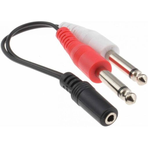 3.5mm Stereo Jack Socket to Twin 6.35mm Mono Jack Plugs Adapter Cable