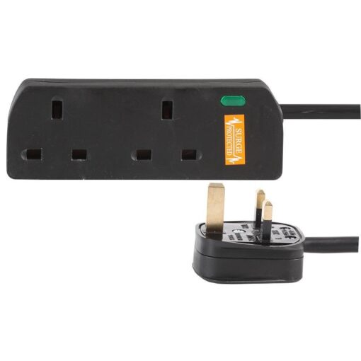 10m 2 Gang Way 13A Surge Protected Socket Mains Power Extension Lead Cable Black