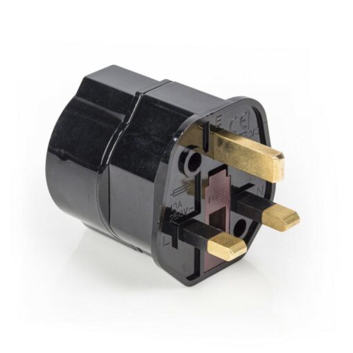 Shuko European 2-Pin to UK 3-Pin AC Mains Travel Visitor Adapter Converter Power Plug - Black