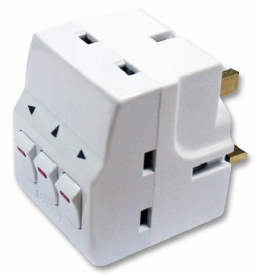 3 Socket Surge Protected Adaptor with Individual Switches & Neon Indication