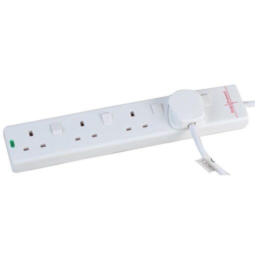 4 Gang Way 1m Metre 13A Mains Power Extension Socket Lead Cable White Individually Switched