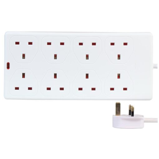 8 Gang Way 5m Metre 13A Mains Power Extension Socket Lead Cable White