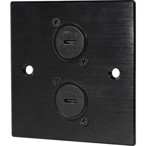 Black Wall Face Plate Electrical AV Slim Series 2 x USB C Sockets Feedthrough Wall Plate Metal