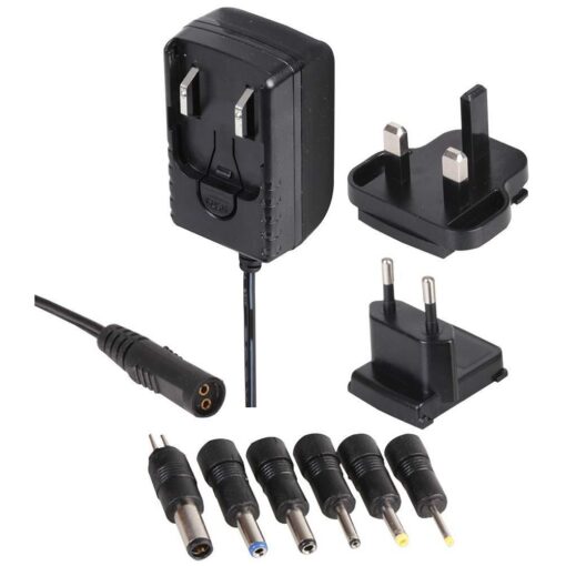 12V 1A AC/DC Plug In Power Supply Adapter with 6x DC Tips- UK & EU Plug