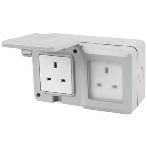 Outdoor Mains 13A 2 Gang Double Socket IP55 Weatherproof 250V for Patio Shed Garage