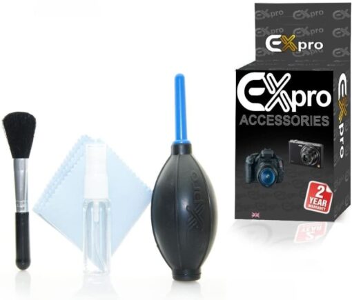 Ex-Pro® Professional Lens & Camera Cleaning Kit, including Fluid, Microfibre Cloth, Blower & Lens/Display Brush