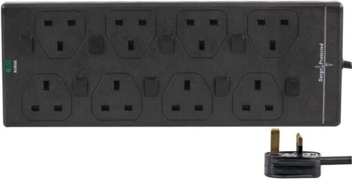 5m 8 Gang Mains Extension Socket Switched & Surge Protected - Black
