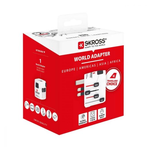 Skross Schuko CEE 7/3 Euro Mains Plug Worldwide Travel Adapter World PRO Earthed