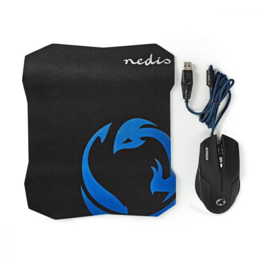 Nedis Gaming Mouse & Mouse Pad Set | Wired Mouse | 1600 DPI | 6 buttons