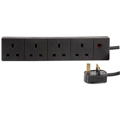 4 Gang Way 15m Metre 13A Mains Power Extension Socket Lead Cable Black