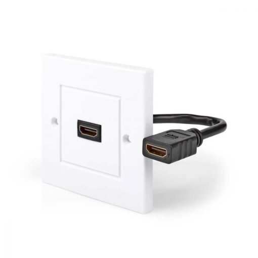 White Single HDMI v2.0 Wall Plate with Cable UHD 4K@60Hz TV Faceplate - Easy Fit