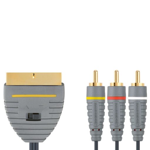 Bandridge 5m Scart to 3 x Phono Cable IN OUT Switchable Triple RCA Composite Lead Switch