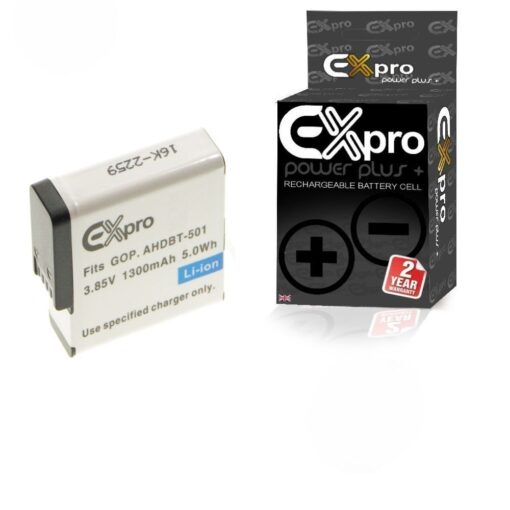 Ex-Pro GoPro AHDBT-501, V2 Ultra High Capacity 1300mAh 2 Year Warranty Replacement Lithium Li-on Digital Camera Battery for GoPro...