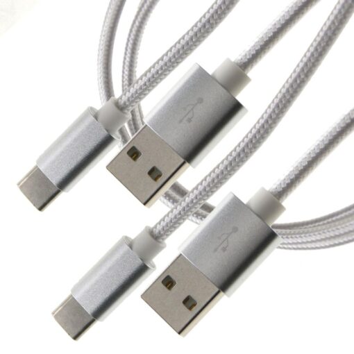 USB C Cable, 2 PACK, 3A Fast Charger, 480Mbps Data Transfer, Nylon Braided - 2m, White