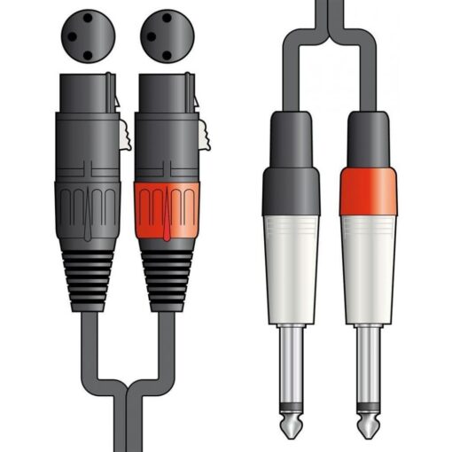 6m 2 x Female XLR to 2 x 6.35mm 1/4" Mono Jack Twin Lead / Audio Patch Cable