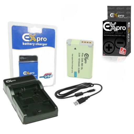 Ex-Pro® Canon NB-12L NB12L - EZi-Power USB Charger, Battery & USB Cable for NB-12L Battery Canon LEGRIA mini X, PowerShot G1 X Mar...