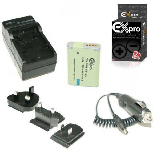 Ex-Pro® Canon NB-12L NB12L - [VALUE KIT] Battery and Digital Camera Travel Charger for Canon LEGRIA mini X, PowerShot G1 X Mark II...