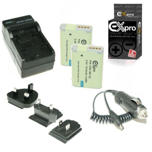 Ex-Pro® Canon NB-12L NB12L - [VALUE KIT] 2 x Battery and Digital Camera Travel Charger for Canon LEGRIA mini X, PowerShot G1 X Mar...