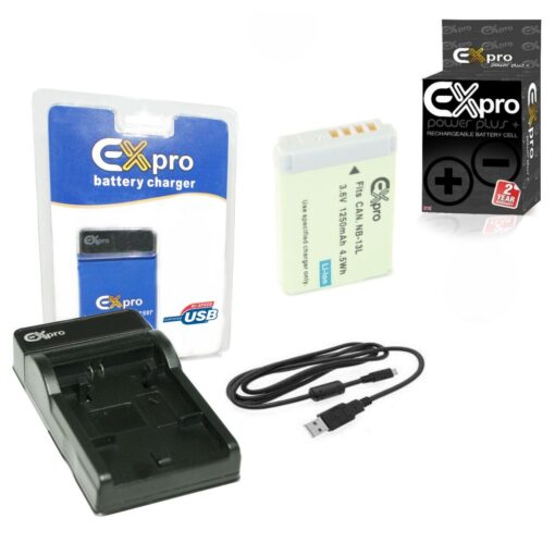 Ex-Pro® Canon NB-13L NB13L - EZi-Power USB Charger, Battery & USB Cable for NB-13L Battery