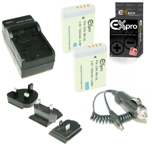 Ex-Pro® Canon NB-13L NB13L - [VALUE KIT] 2 x Battery and Digital Camera Travel Chargerfor Canon PowerShot G7X