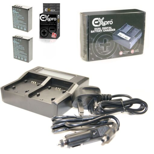 Ex-Pro® Olympus BCH-1 BLH-1 DUAL LCD Mains Battery Charger & 2 x Ex-Pro® Olympus BLH-1 - 2450mAh Batteries