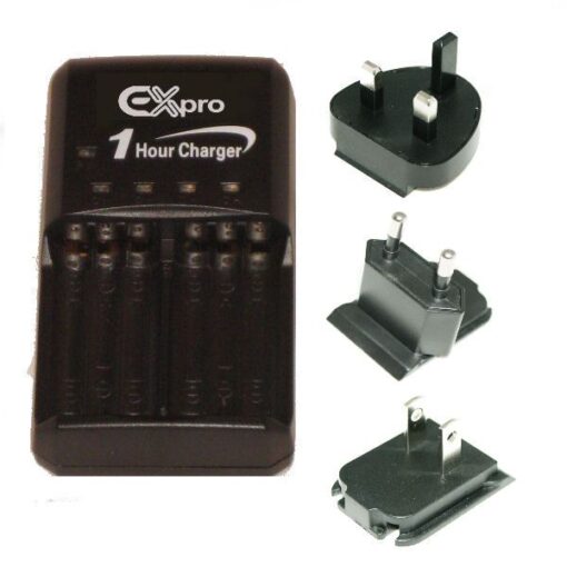 Ex-Pro Ultra Fast 1 Hour Battery Worldwide Travel Charger for AA, AAA Batteries.