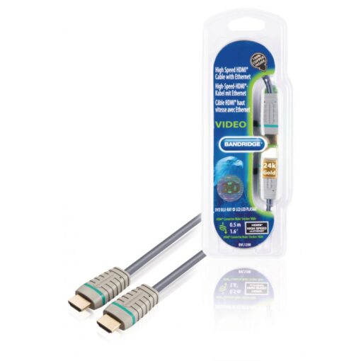 Bandridge High Speed HDMI Cable with Ethernet 24K Gold 4K2K 3D TV 0.5m 50cm Blue