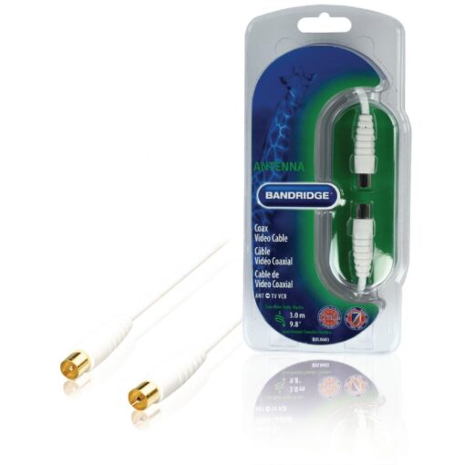 Bandridge 3m TV Ariel Cable Lead Connector Male to Female - White