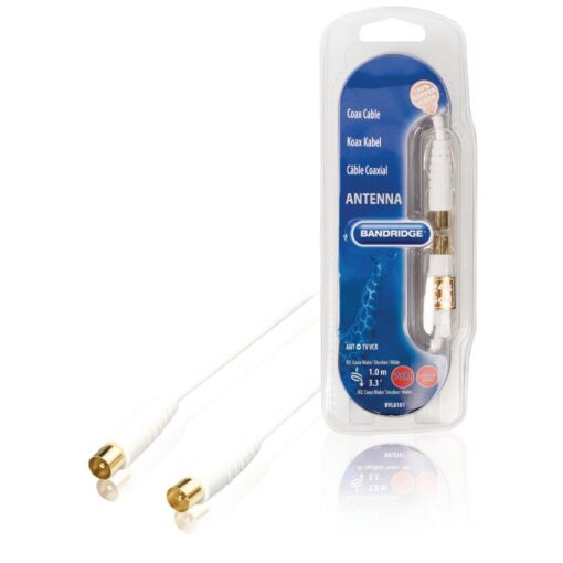 Bandridge 1m TV Ariel Cable Lead Connector Male to Female - White