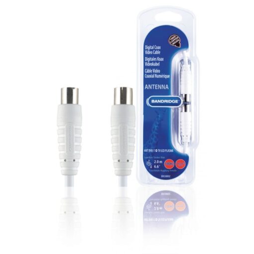 Bandridge 2m TV Ariel Cable Lead Connector Male to Female - White