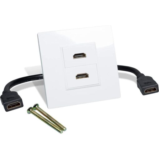 Twin HDMI Flush Mounted Wall Plate with Flying Lead Full HD HDTV 4K 2160P - White