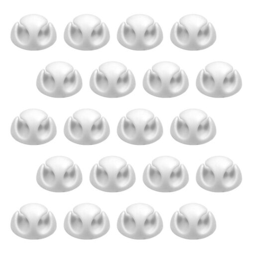 20 Pack Double Cable Desk Tidy Clips, Self Adhesive Cord Holder Clips for USB Power Wire PC Office Home, White