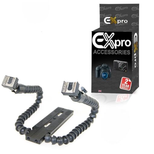Ex-Pro Dual Flexible Arm Hot Shoe Mount Bracket Camera Flash / LED Lighting