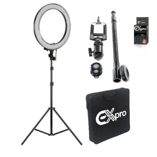 Ex-Pro Ring Light Photography 5500K 90+ CRI 36W (200w EQ) SMD LED 12" [Social Media Package]