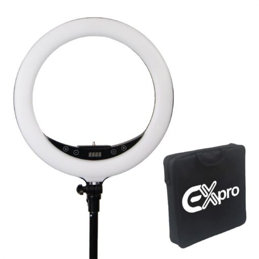 Ex-Pro 14" LED Ring Light Kit 25W 3200K-5700K CRI 95+ Bi-Colour Dimmable + Carry Case, Foldable Stand, Bluetooth Remote and Access...