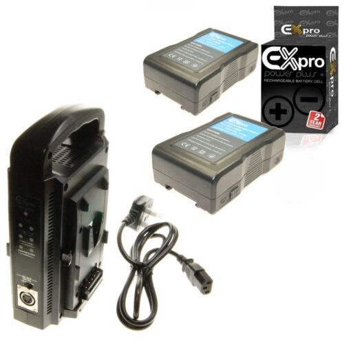 Ex-Pro® V-Mount (V-Lock) Dual Broadcast Battery Quick Charger with 12v XLP DC Output function & 2 x Ex-Pro BP-150W 10.4Ah 150Wh Li...