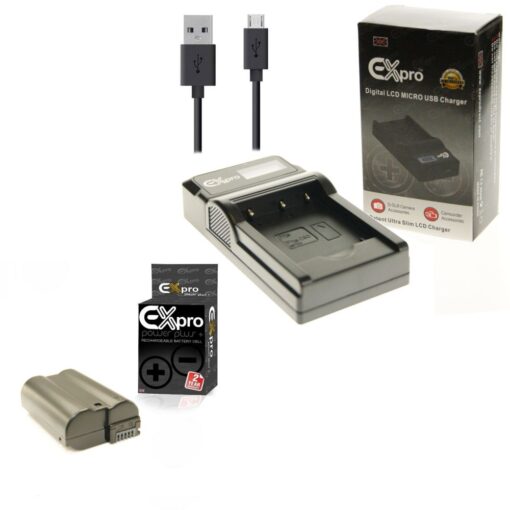 Ex-Pro© Nikon EN-EL15, ENEL15 MH-25, MH25 LCD Go-Charge USB Charger with 1 x Ex-Pro EN-EL15 Elite 2200mAh Battery [VALUE KIT]
