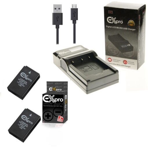 Ex-Pro© Nikon EN-EL20, ENEL20 MH-27, MH27 LCD Go-Charge USB Charger with 2 x Ex-Pro EN-EL20 Battery [VALUE KIT]