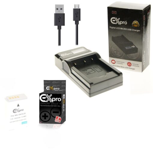 Ex-Pro© Nikon EN-EL24, ENEL24 MH-31, MH31 LCD Go-Charge USB Charger with 1 x Ex-Pro EN-EL24 Battery [VALUE KIT] for Nikon Coolpix...