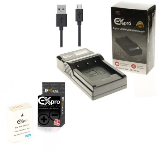 Ex-Pro© Nikon EN-EL22, ENEL22 MH-29, MH29 LCD Go-Charge USB Charger with 1 x Ex-Pro EN-EL22 Battery [VALUE KIT] for Nikon 1 J4, 1...