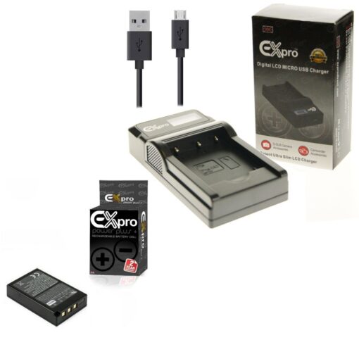 Ex-Pro© Olympus PSBLS1, PS-BLS1 BCS-1, BCS1 LCD Go-Charge USB Charger with 1 x Ex-Pro© Olympus BLN-1 - 1220mAh Batteries for Olymp...