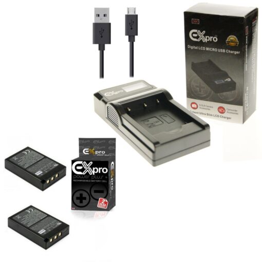Ex-Pro© Olympus PSBLS1, PS-BLS1 BCS-1, BCS1 LCD Go-Charge+B220:D221 USB Charger with 2 x Ex-Pro© Olympus BLN-1 - 1220mAh Batteries...