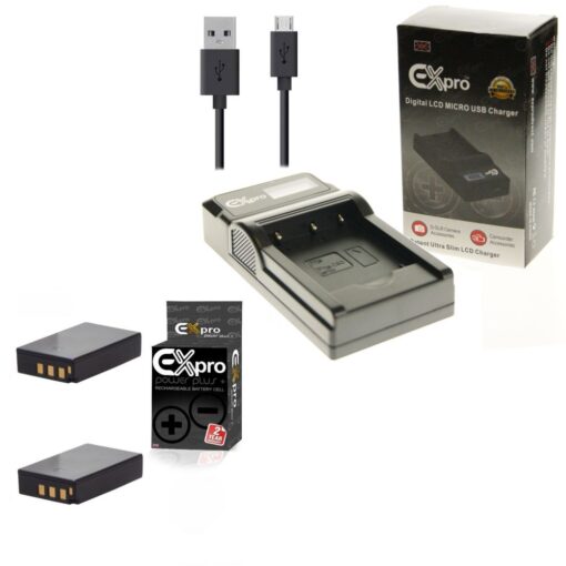 Ex-Pro© Olympus PS-BLS5, BLS-5, BLS-50, BCS-5, BCS5 LCD Go-Charge USB Charger with 2 x Ex-Pro© Olympus BLN-1 - 1220mAh Batteries f...
