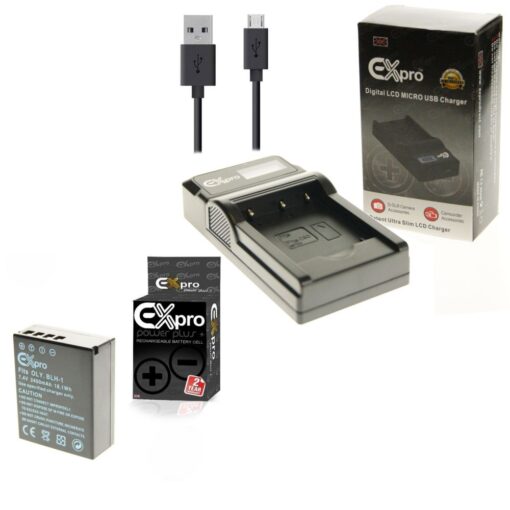 Ex-Pro© Olympus BCH-1 BLH-1 LCD Go-Charge USB Charger with 1 x Ex-Pro© Olympus BLH-1 - 2450mAh Batteries [Part coded] for E-M1 Mar...